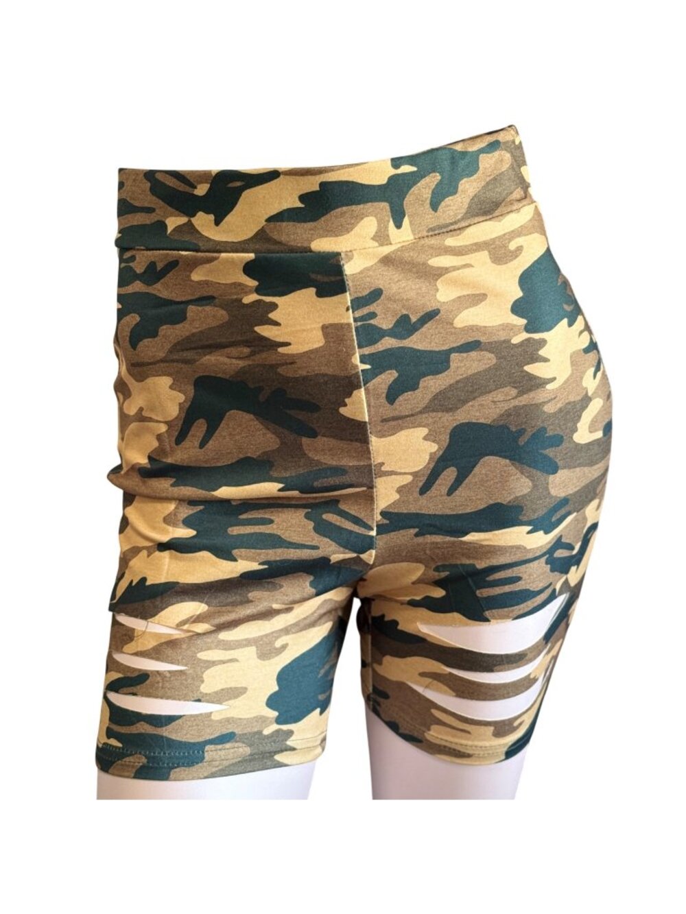 Biker Shorts Womens Camouflage 2XL Stretch Slashed Thigh New Without Tags
